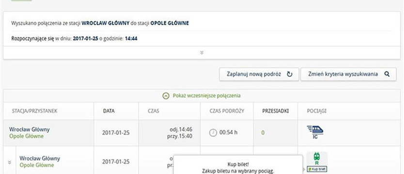 Informacje o podróży i bilety na pociąg