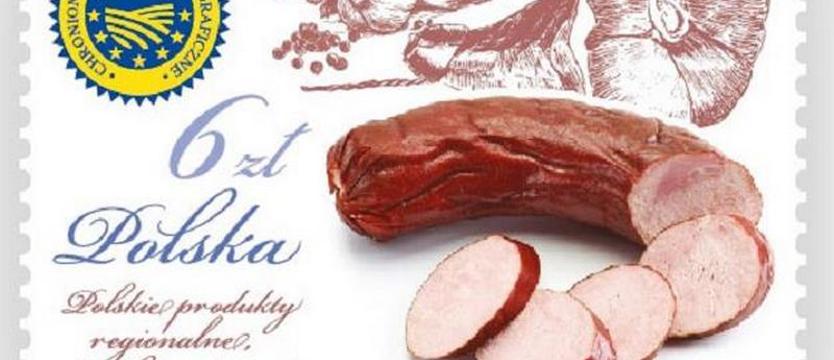 Kiełbasa lisiecka na znaczku pocztowym