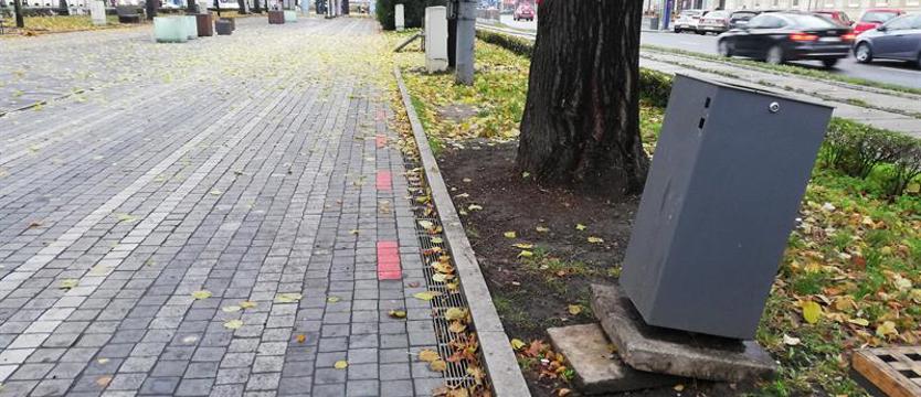 Uszkodzone śmietniki w dawniej  alei kwiatowej