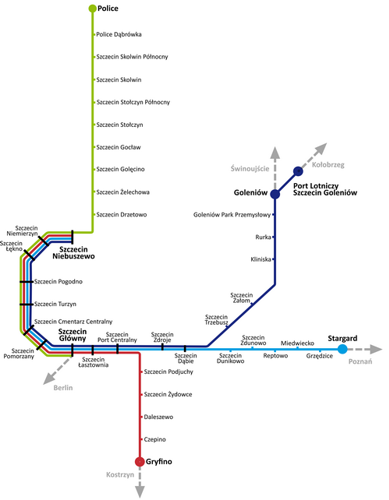 Schemat Szczecińskiej Kolei Metropolitarnej. Rys. SKM