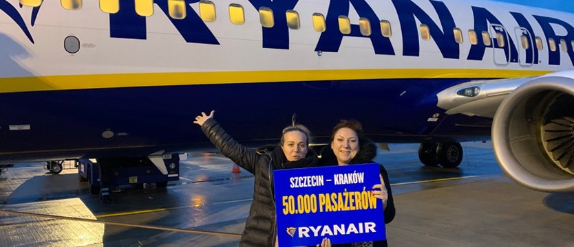 Ryanair przewiózł 50 000 pasażerów pomiędzy Szczecinem a Krakowem