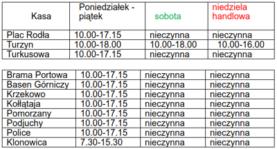 Godziny funkcjonowania kas biletowych ZDiTM w Szczecinie