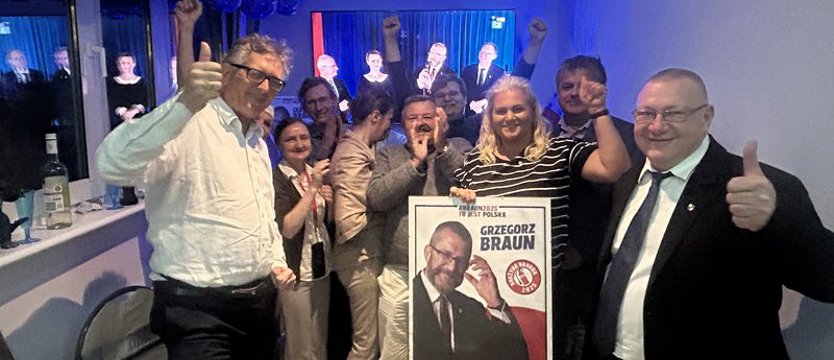 Wieczór wyborczy w sztabie Grzegorza Brauna w Szczecinie